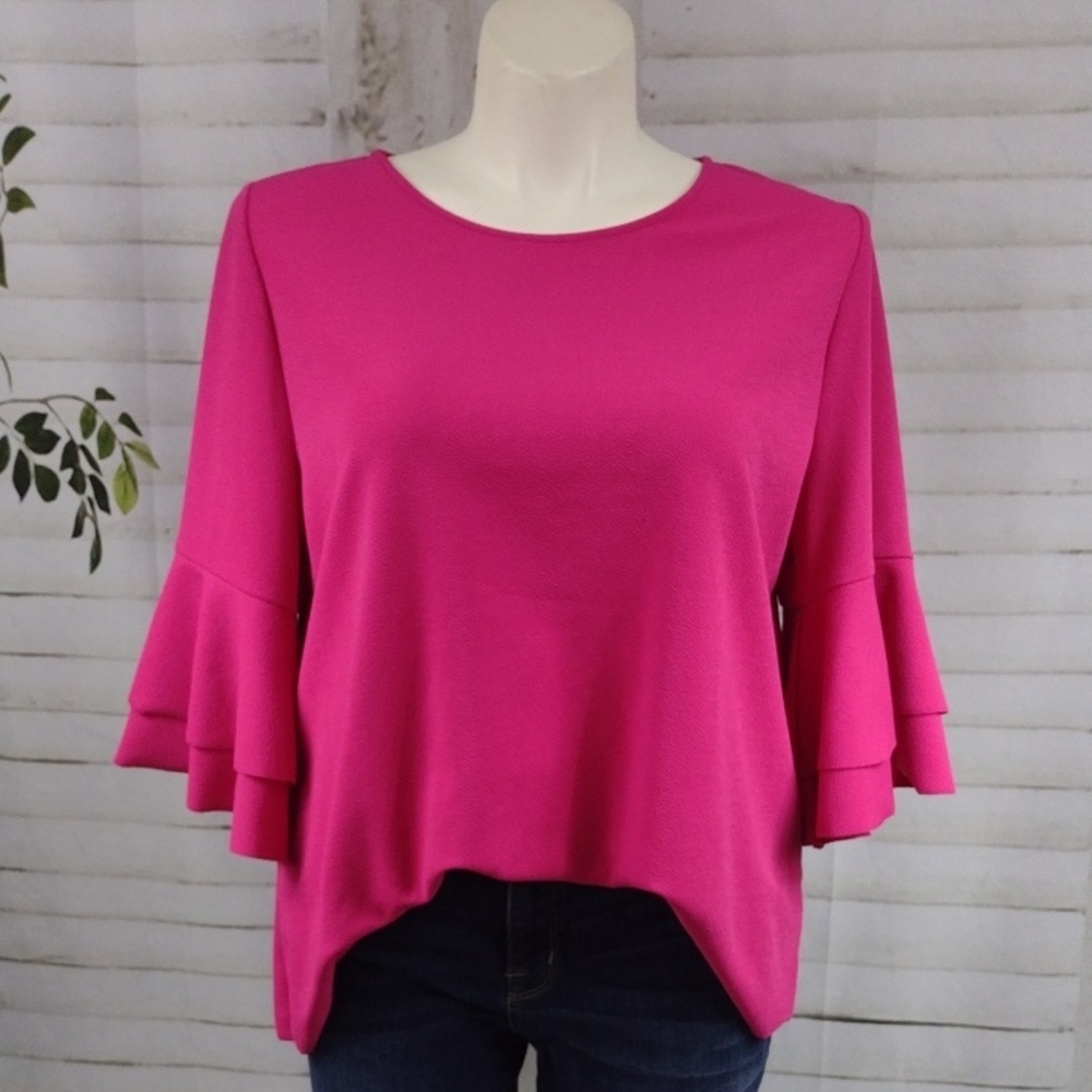 Lane Bryant Fuchsia Flounce Sleeve Top Size 18/20